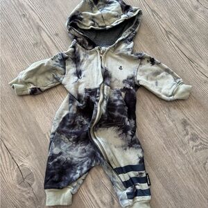 Volcom Gray and Black Tie-Dye Hooded Baby One-Piece